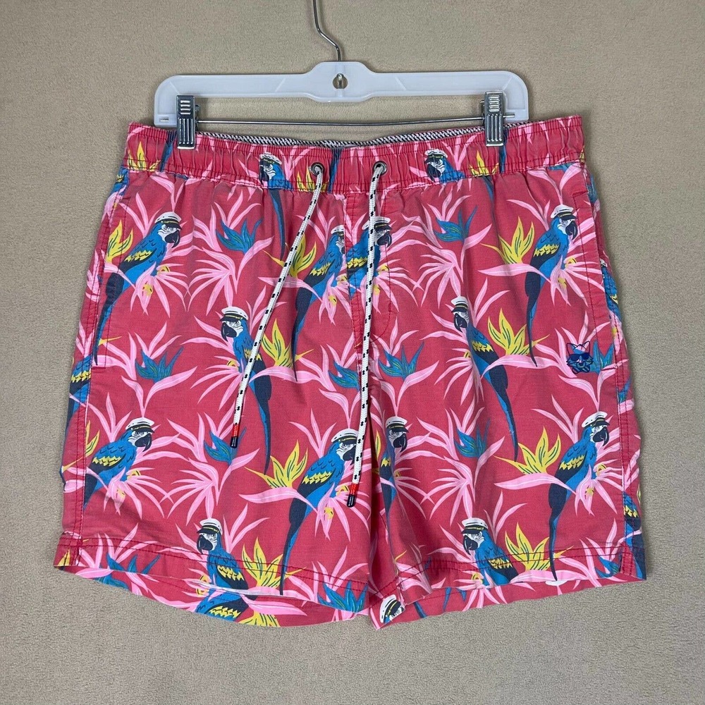 Party‎ Pants Shorts Adult Large Pink Parrots Swim Trunk Drawstring Pocket Mens